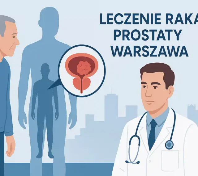Leczenie raka prostaty w Warszawie. Lekarz omawia z pacjentem obraz układu moczowo-płciowego z zaznaczoną zmianą.