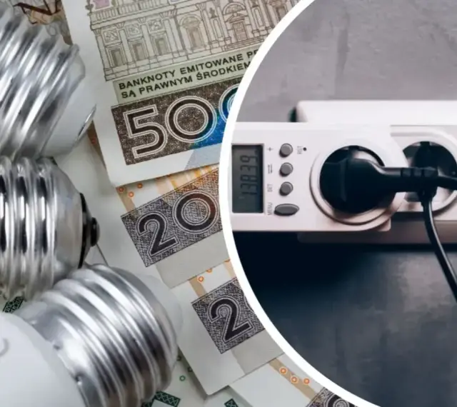 Żarówki i polskie banknoty obok licznika energii. Jakie będzie średnie zużycie prądu 2 osoby?