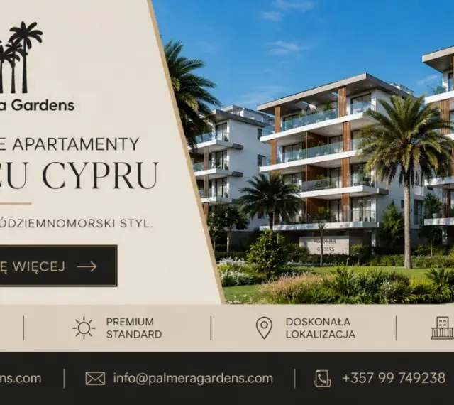 Nowoczesne apartamenty Palmera Gardens w sercu Cypru. Tak, Cypr jest w UE! Luksus, spokój, śródziemnomorski styl.