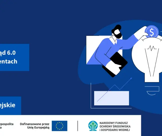 Budżet programu Mój Prąd 6.0 wykorzystany w 95%. Grafika przedstawia inwestycję w energię odnawialną, symbolizowaną przez żarówkę i worek z pieniędzmi.