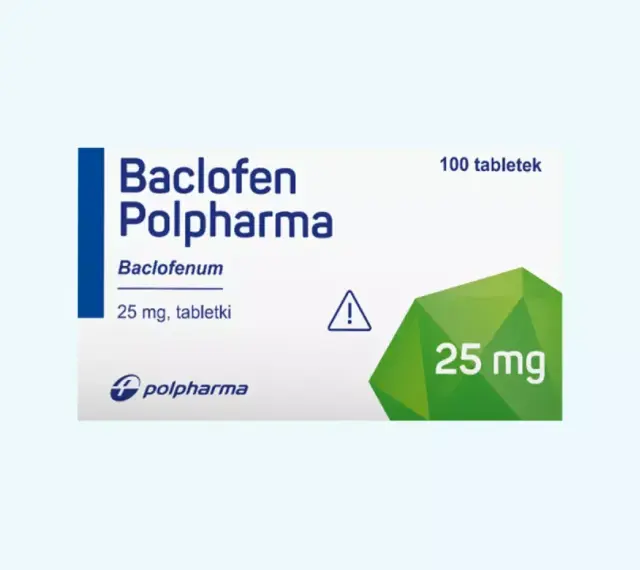 Opakowanie leku Baclofen Polpharma 25 mg, zawierające 100 tabletek.