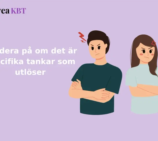 Två arga personer med armarna i kors. Texten lyder: "Fundera på om det specifika tankar som utlöser". Kanske en del av en kontrollerande partner test.