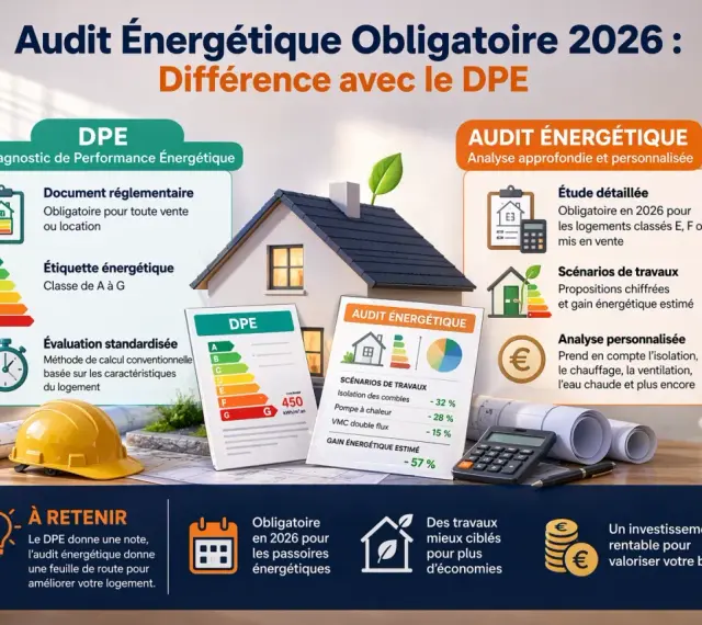 L'audit énergétique obligatoire en 2026 détaille les travaux pour améliorer la performance de votre logement, contrairement au DPE.