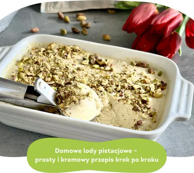 Domowe lody pistacjowe, kremowe i pyszne, posypane orzechami. Idealne na deser.