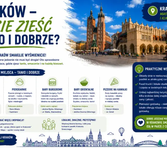 Kraków: gdzie zjeść tanio i dobrze? Sprawdzone miejsca: bary mleczne, pierogarnie, burgery, kuchnia orientalna, pizza na kawałki. Smacznie i na każdą kieszeń!
