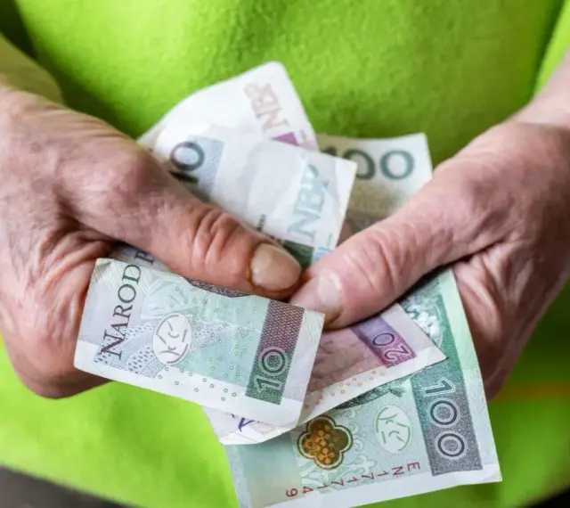 Dłonie trzymają polskie banknoty. Czy to wystarczy, by odpowiedzieć, ile wynosi renta socjalna?
