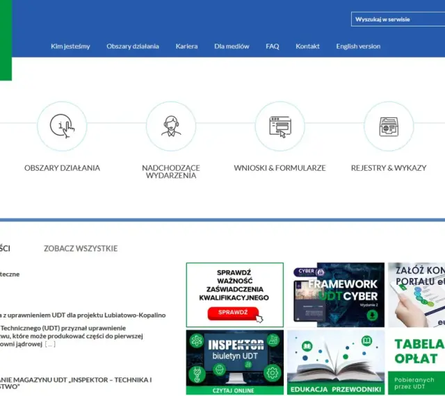 Strona UDT. Informacje o przedłużenie uprawnień UDT, rejestracja, wnioski, edukacja i inne.