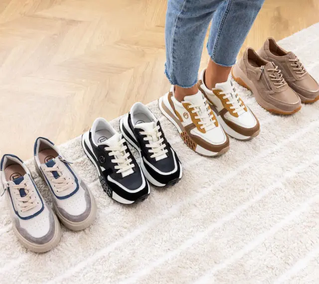 Wybierasz jakie buty na siłownię damskie? Zobacz stylowe sneakersy w różnych kolorach: beżowe, biało-brązowe, czarne i szaro-niebieskie.