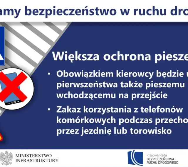 Zwiększamy bezpieczeństwo! Większa ochrona pieszego: kierowcy muszą ustępować pierwszeństwa, a pieszy nie może korzystać z telefonu.