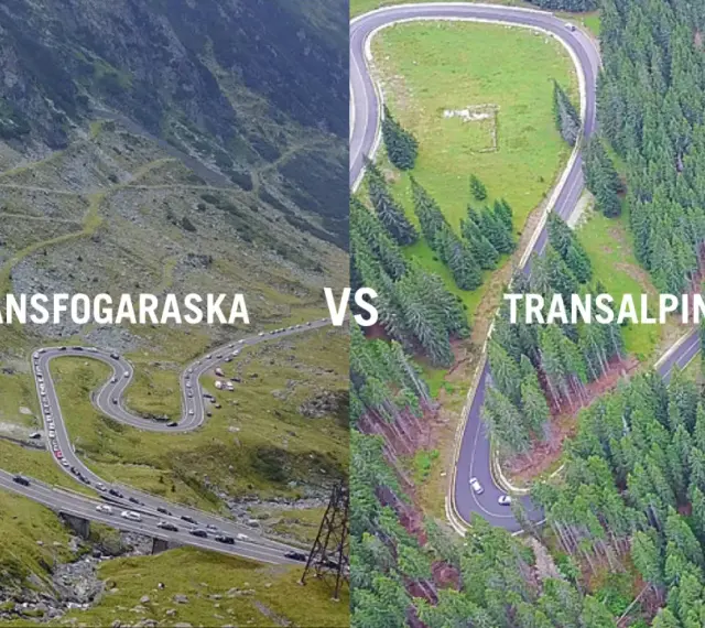 Dwie słynne rumuńskie drogi górskie: Transfogaraska i Transalpina, z wijącymi się serpentynami pośród skalistych zboczy i gęstych lasów.