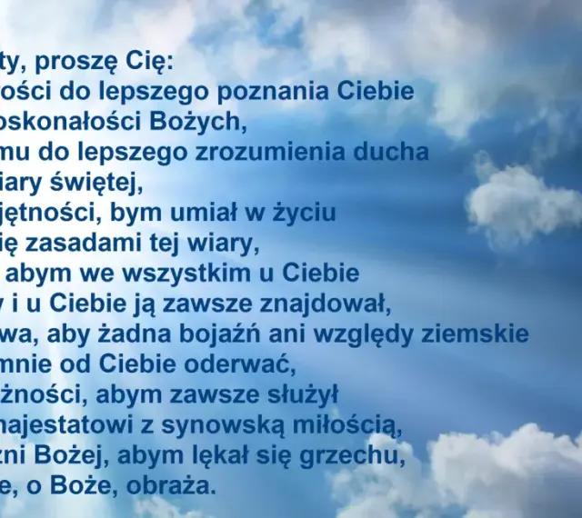 Modlitwa Jana Pawła II do Ducha Świętego o dary: mądrości, rozumu, umiejętności, rady, męstwa, pobożności i bojaźni Bożej.