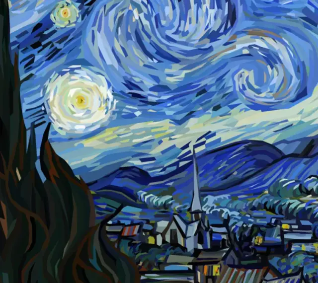 Gwiazda nocna Van Gogha, jeden z jego najsłynniejszych obrazów, ukazuje wirujące niebo nad spokojną wioską.