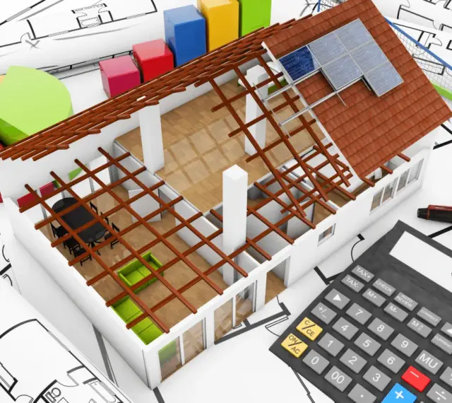 Kalkulacja kosztów ocieplenia domu: model domu, wykresy, kalkulator i plany architektoniczne.
