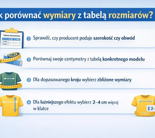 Jak się mierzy koszulę? Porównaj swoje centymetry z tabelą rozmiarów. Dla luźniejszego efektu dodaj 2-4 cm w klatce.