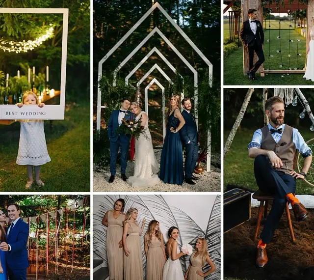 Urocza dziewczynka z napisem "BEST WEDDING" i inne niestandardowe atrakcje weselne: para młoda, druhna, goście i dekoracje.
