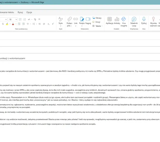 E-mail z propozycją przetestowania Slacka jako narzędzia komunikacji z wolontariuszami. Jak napisać maila w sprawie pracy bez ogłoszenia, gdy szukamy nowych rozwiązań.
