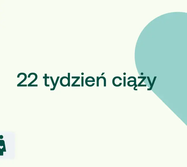 22 tydzień ciąży, czyli który to miesiąc? Grafika z sercem i ikonami D+ oraz kobiety w ciąży.