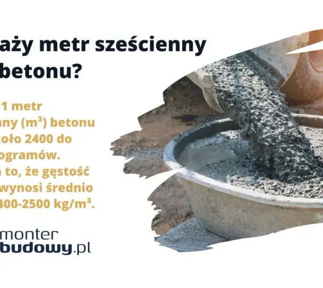 Ile waży m3 betonu? Średnio 1 metr sześcienny betonu waży 2400-2500 kg. Gęstość betonu to ok. 2400-2500 kg/m³.