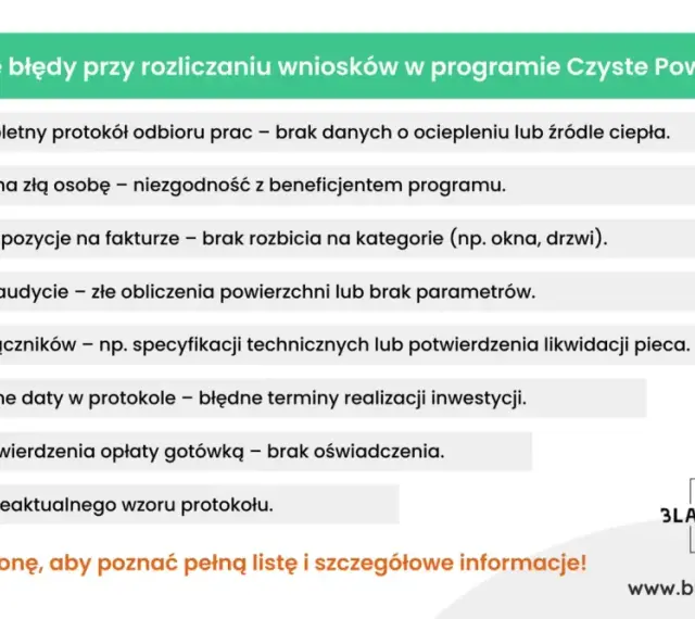 Najczęstsze błędy przy rozliczaniu wniosków w programie Czyste Powietrze. Protokół odbioru robót wykonawcy czyste powietrze wzór wypełnienia – lista błędów.