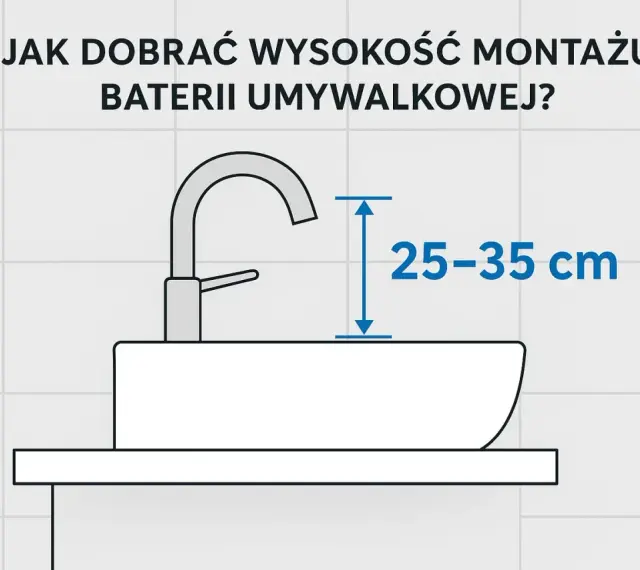 Wysokość umywalki nablatowej: optymalny montaż baterii to 25-35 cm nad jej krawędzią.