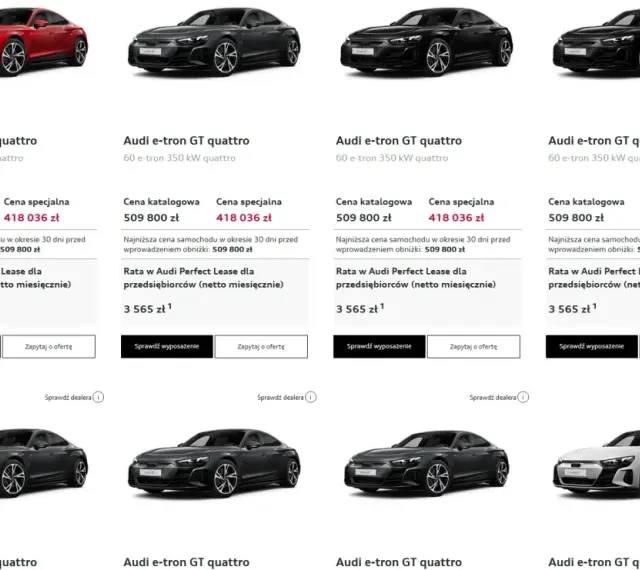 Audi e-tron GT quattro w kolorach: czerwonym, czarnym i białym. Oferty leasingowe dla firm.