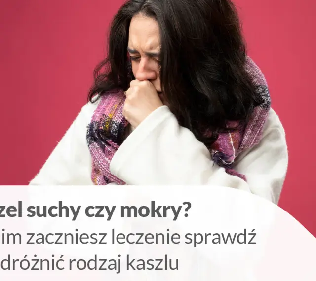 Kobieta z **uporczywym suchym kaszlem u dorosłego** zakrywa usta dłonią, ubrana w szalik.