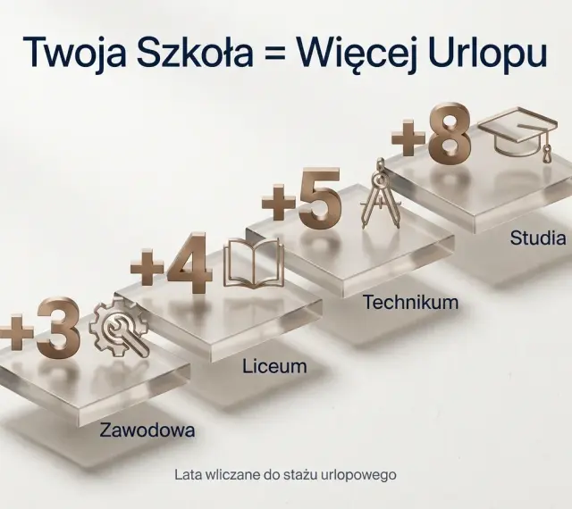 Twoja szkoła to więcej urlopu! Po 4 latach w technikum zyskujesz +5 lat do stażu urlopowego.