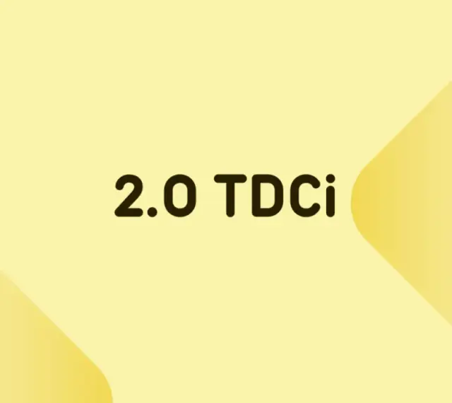 Napis "2.0 TDCi" na żółtym tle z logo JakiOlej.pl.