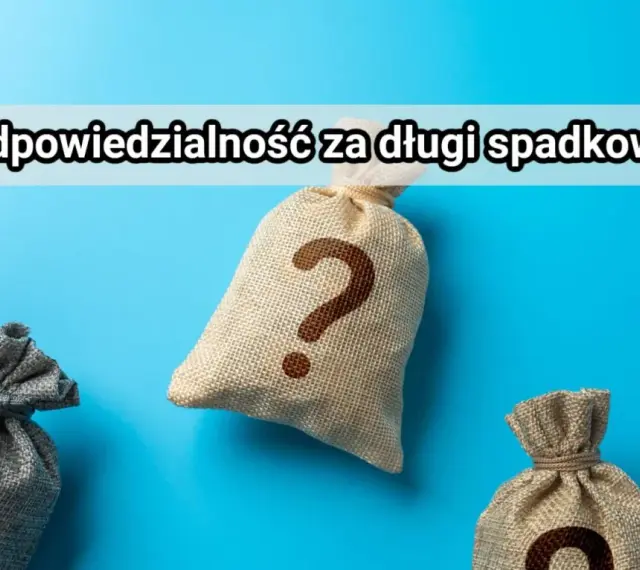 Trzy worki symbolizujące majątek, jeden z pytajnikiem. Temat: odpowiedzialność za długi spadkowe w postępowaniu spadkowym.