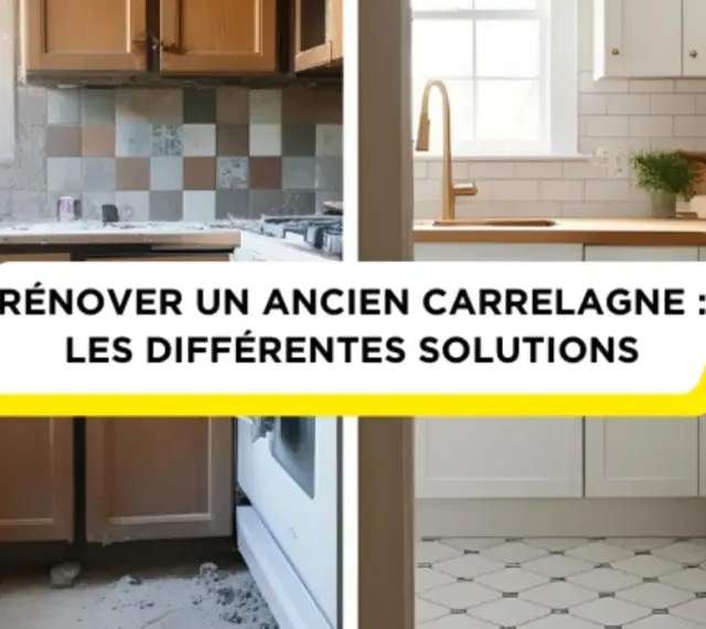 Avant/après d'une cuisine : la rénovation du carrelage mural et au sol transforme l'espace.