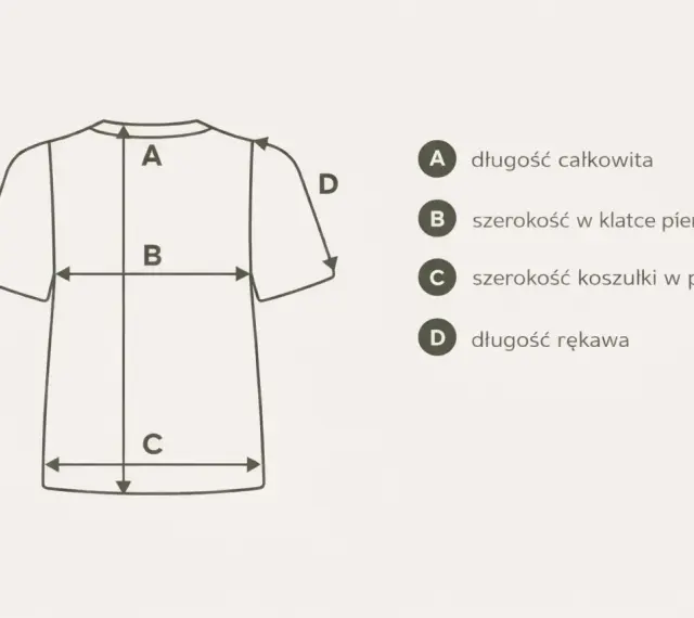 Tabela rozmiarów koszulki: A - długość całkowita, B - szerokość w klatce, C - szerokość w pasie, D - długość rękawa. Rozmiar L na jaki wzrost?