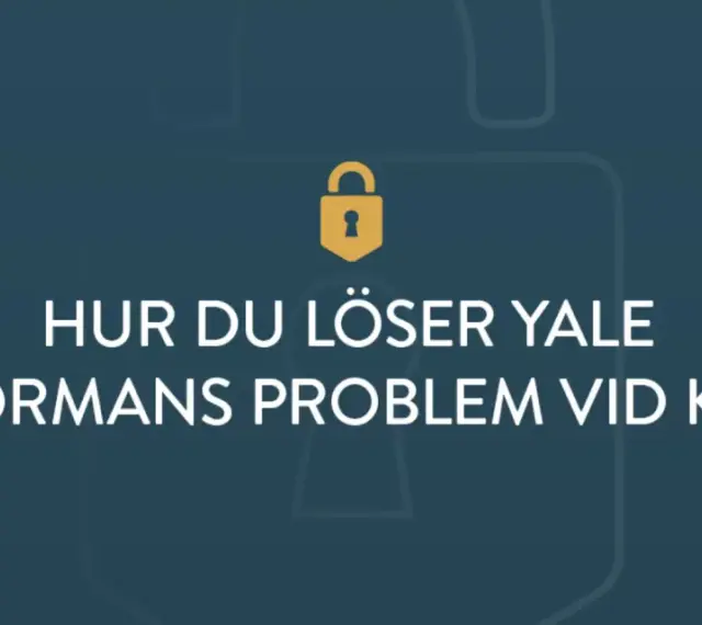 Guldfärgad hänglåsikon ovanför texten "HUR DU LÖSER YALE DOORMANS PROBLEM VID KYLA".