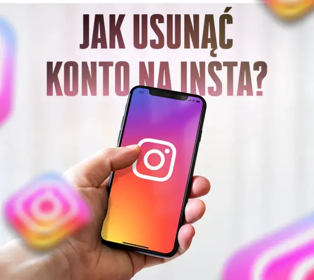 Chcesz wiedzieć, jak usunąć konto na Insta? Na ekranie telefonu widać ikonę Instagrama, a wokół niej inne, rozmyte loga.