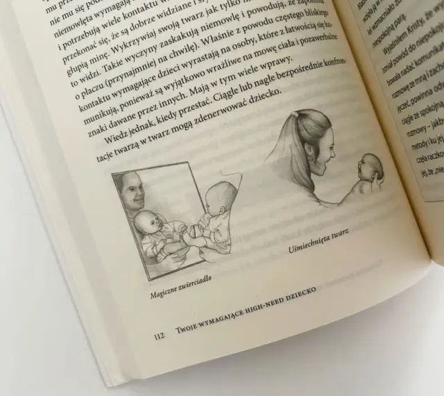 Ilustracja przedstawia matkę i dziecko, a także odbicie w lustrze. Dziecko jest wymagające, ale matka reaguje z miłością.