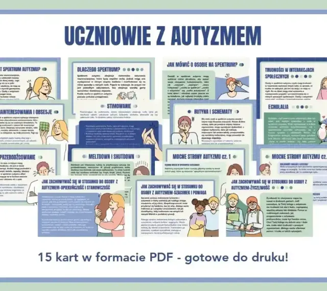 Echolalia, czyli powtarzanie usłyszanych słów, to jedna z cech spektrum autyzmu. Obrazek pokazuje, jak to może wyglądać.