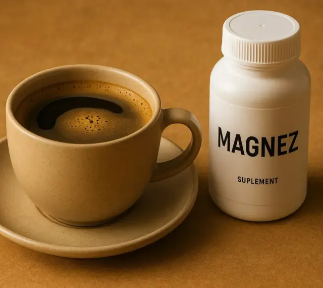 Kubek kawy i suplement magnezu. Czy kawa wypłukuje magnez? Suplementacja może pomóc.