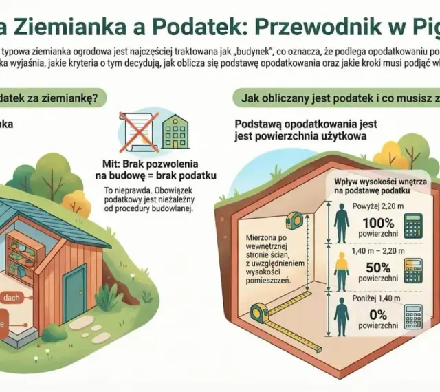 Ziemianka z fundamentami, ścianami i dachem, trwale związana z gruntem, może podlegać podatkowi od gruntu na którym stoi budynek.