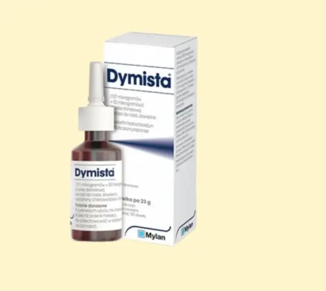 Dymista - spray do nosa w buteleczce i pudełku. Pomaga przy problemach z zatokami.