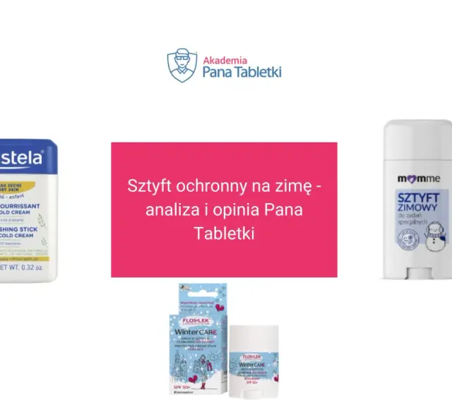 Trzy kosmetyki w formie sztyftu: Mustela, Momme i Flos-lek Winter Care, do ochrony skóry zimą.