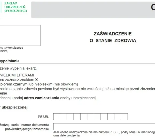 Formularz ZUS OL-9: zaświadczenie o stanie zdrowia, potrzebne do uzyskania orzeczenia o niepełnosprawności. Wypełnia lekarz.