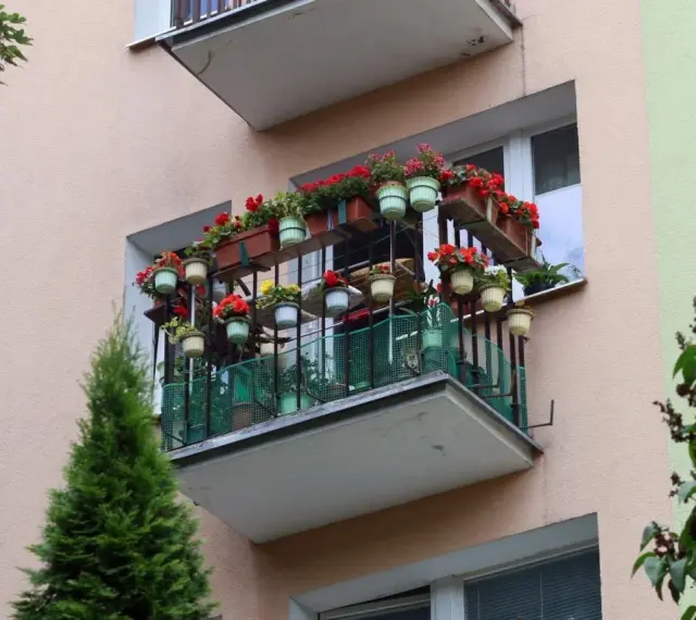 Kwiaty na balkonie z wielkiej płyty. Czy to odzwierciedla prawdziwe koszty dobudowy zewnętrznych balkonów do bloków z wielkiej płyty?