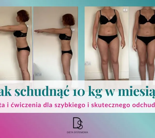 Metamorfoza kobiety pokazująca, jak schudnąć 10 kg w miesiąc dzięki diecie i ćwiczeniom.