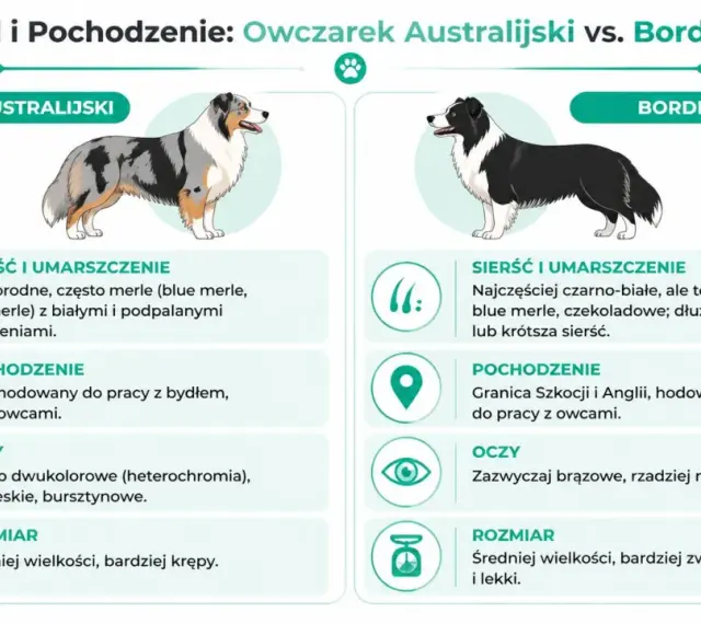 Australijski pies o umaszczeniu merle, z USA, często ma dwukolorowe oczy. Border Collie czarno-biały, z pogranicza Szkocji i Anglii.