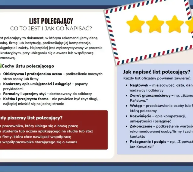 List polecający: co to jest, cechy, kiedy piszemy i jak napisać. Dokument rekomendujący osobę lub firmę, kluczowy w procesie rekrutacji.