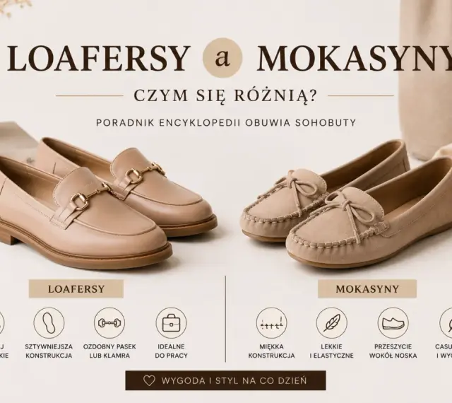 Porównanie rodzajów butów damskich: eleganckie loafersy z klamrą i wygodne mokasyny z kokardką.