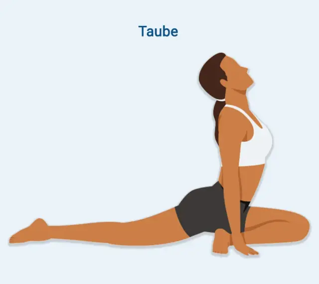 Frau in der Tauben-Yoga-Pose, die bei Ischias-Schmerzen Linderung verschafft.