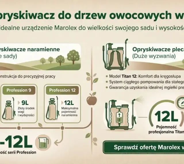 Porównanie opryskiwaczy naramiennych i plecakowych Marolex do opryskiwania drzew owocowych. Wybierz idealny model do swojego sadu.