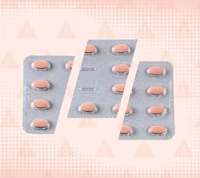 Blister opakowań tabletek, każda zawiera ketrel 25 mg. Tło z ostrzegawczymi trójkątami.