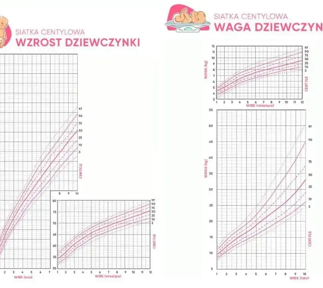 Siatki centylowe wzrostu i wagi dziewczynki. Sprawdź, do ilu powinien liczyć 4 latek, porównując z normami.