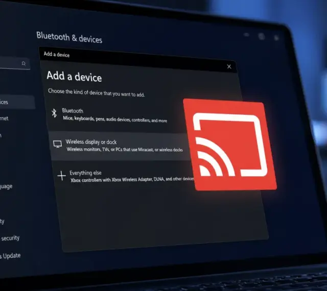 Ustawienia Windows 11: dodawanie urządzenia bezprzewodowego, np. przez Miracast.